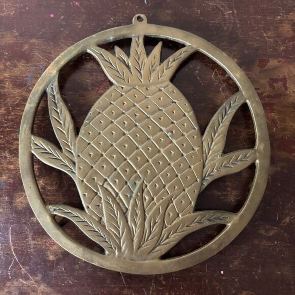 Vintage Brass Pineapple Trivet / Hot Plate
